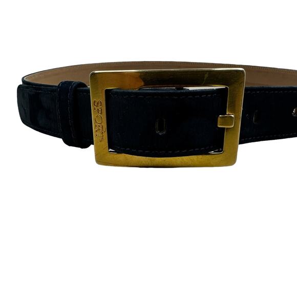 Vintage ESCADA Blue Suede Leather Belt Gold Tone Buckle German 40 Measures 36.5" - Picture 8 of 13